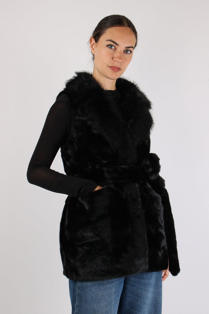 Princess Gilet Ecopelliccia Cinturato Nero-4