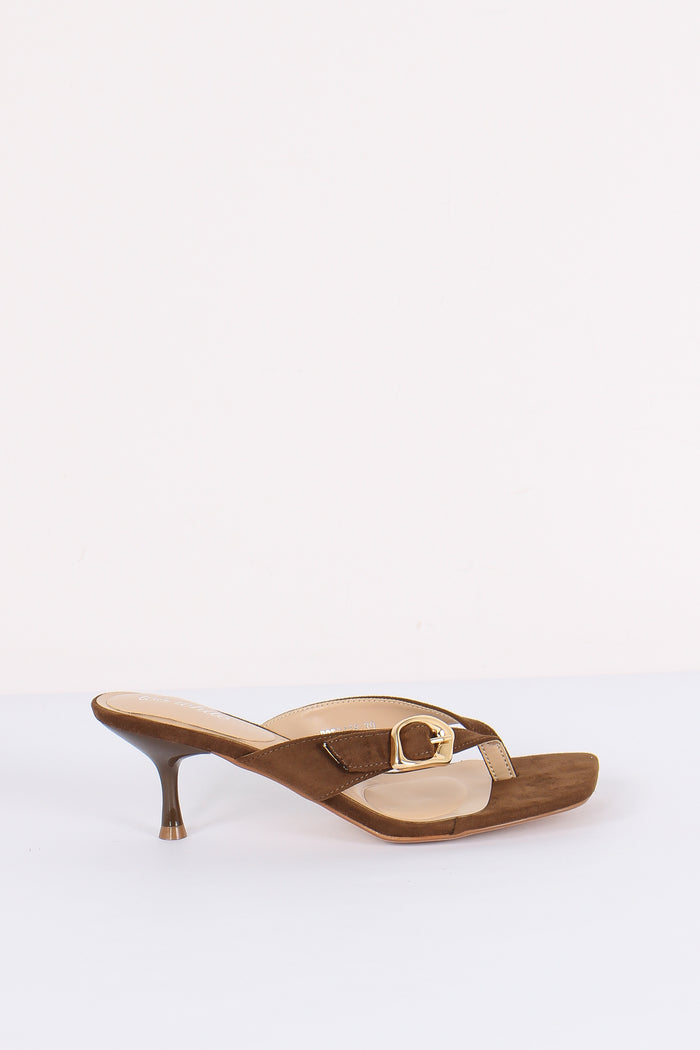 Tacco Infradito Con Fibbia Brown