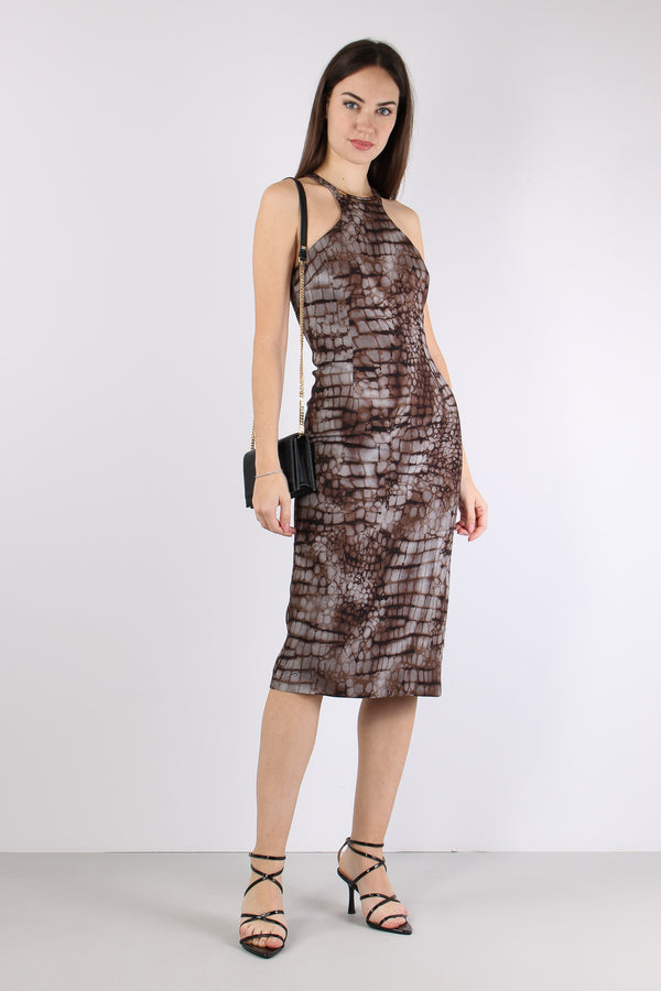 Abito Fantasia Allaccio Collo Cacao