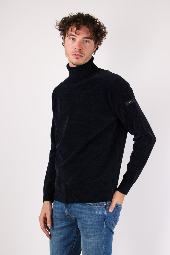 Maglia Collo Alto Ciniglia Blu Navy-3