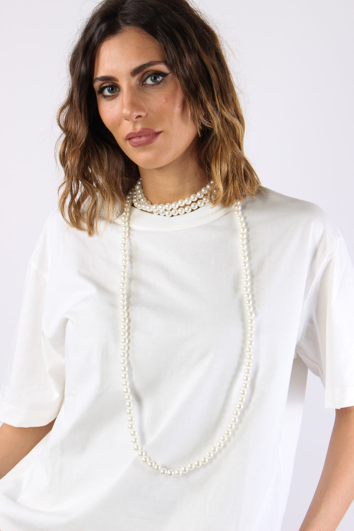 T-shirt Collana Perle Bianco-6