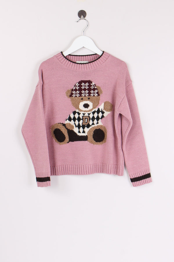 Pullover Ricamo Orsetto Gesso/lilla