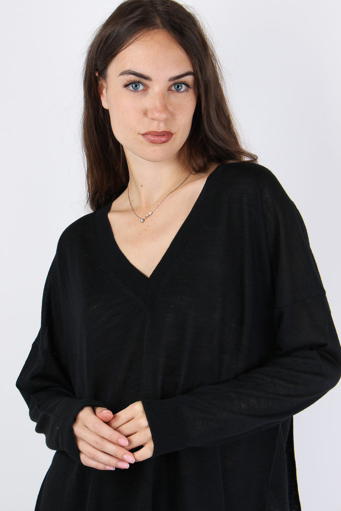 Maglia Misto Lana Scavo V Nero-8