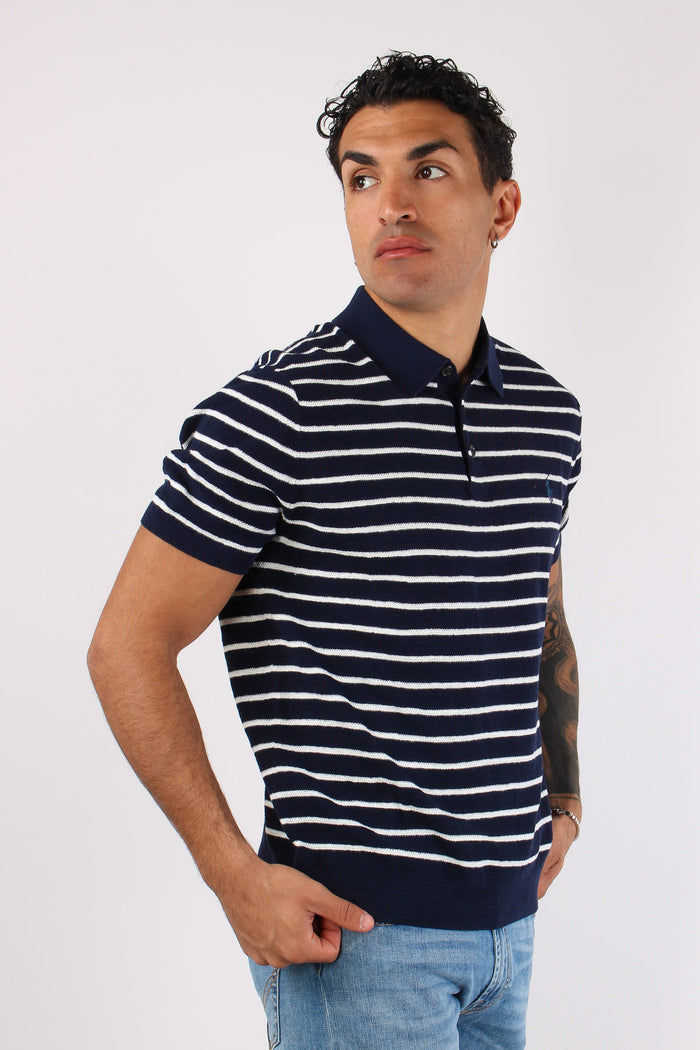 Polo Bottoni Riga In Maglia Navy/white-3