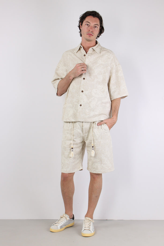 Camicia Manica Corta Ricamo Ecru-3