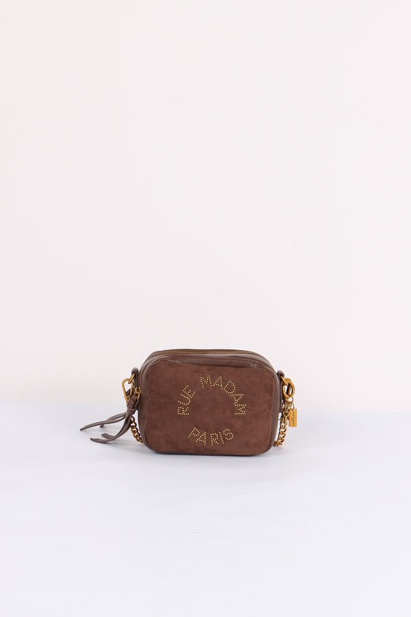 Camera Bag Logo Borchie Suede Brown