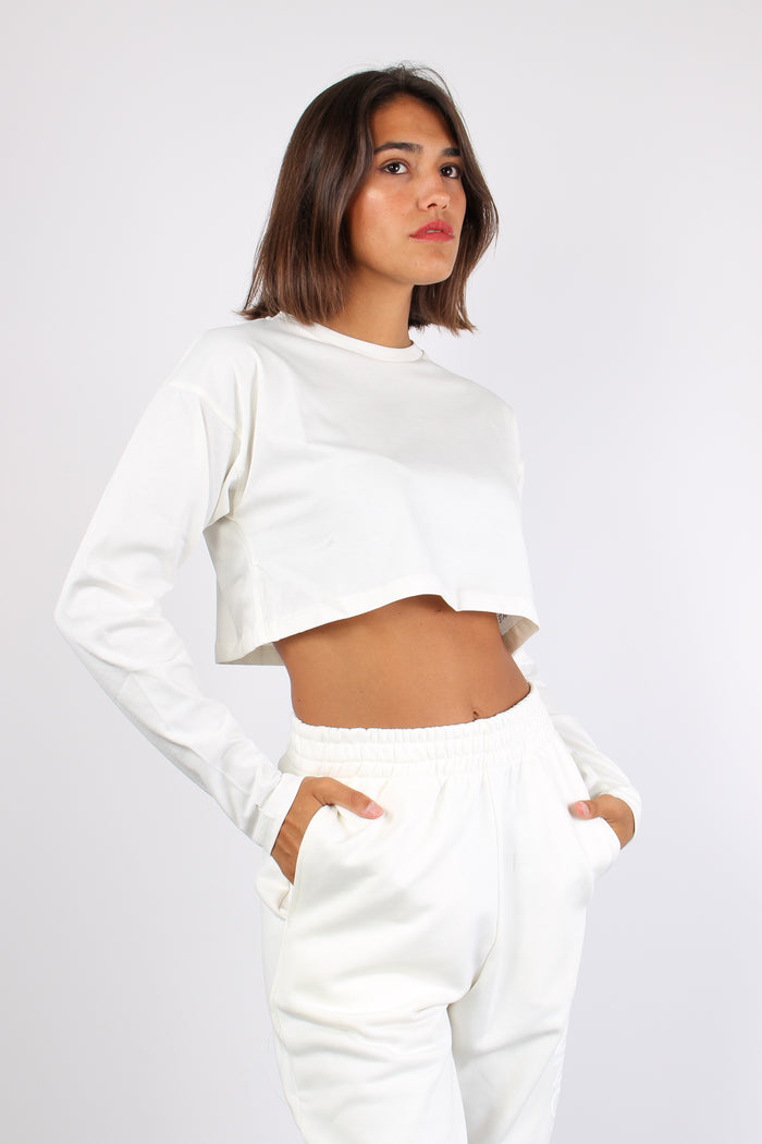 T-shirt Crop Cotone Off White-3