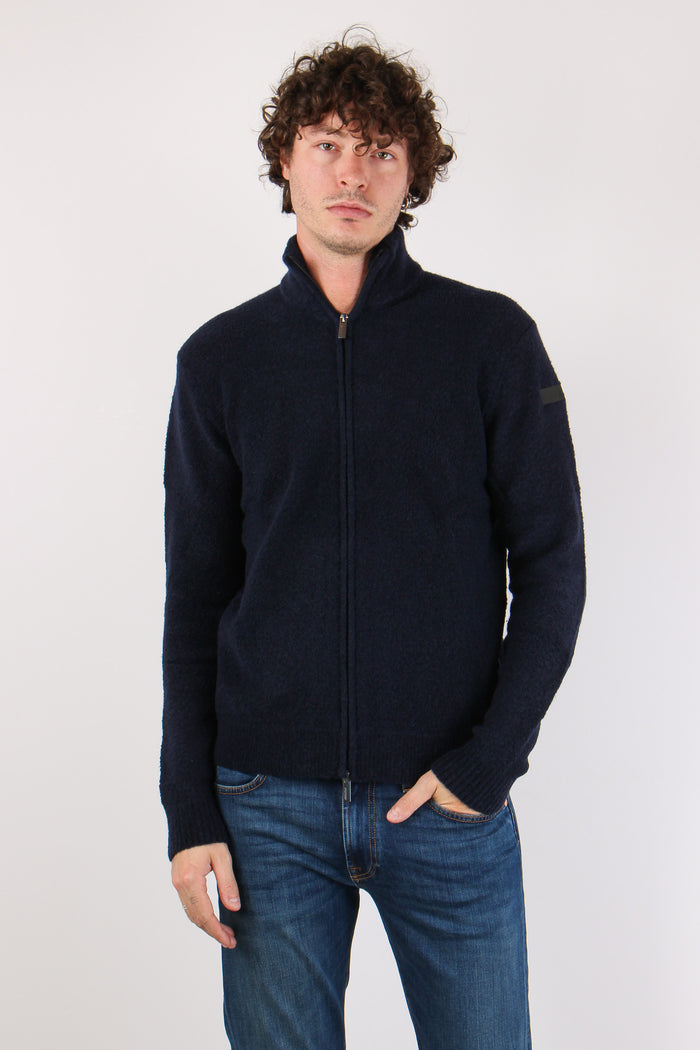 Maglia Zip Lana Boucle Blue Black-3
