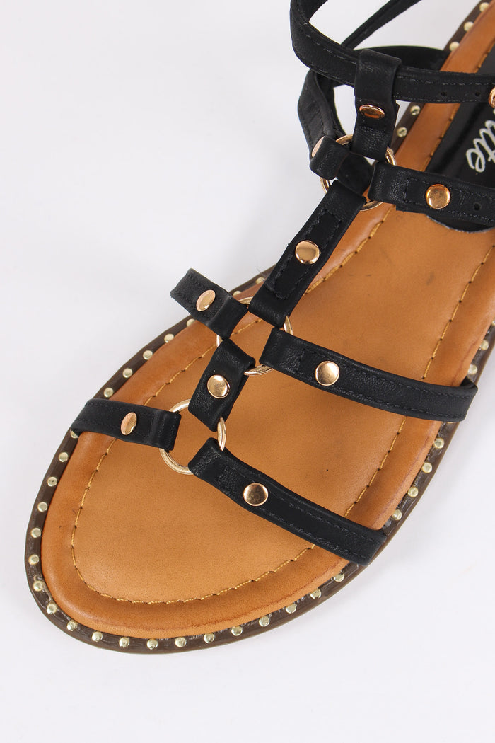 Sandalo Inserto Borchie Nero-5