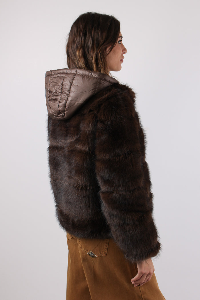 Pelliccia Corta Polsino Maglia Dark Brown-6