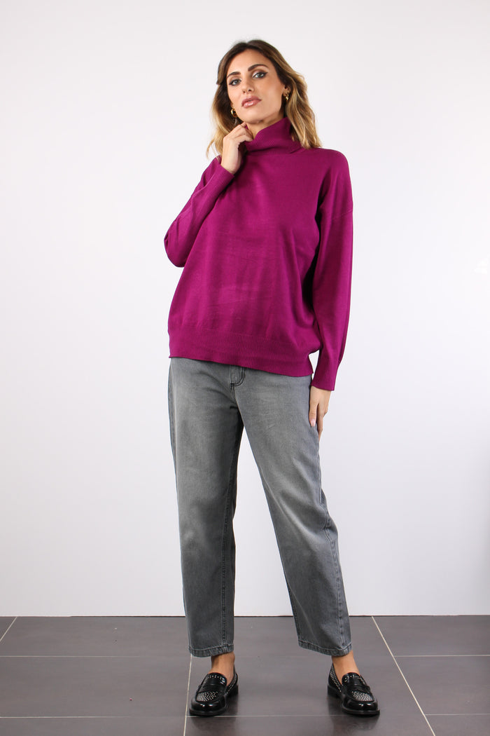 Maglia Over Collo Alto Magenta-4