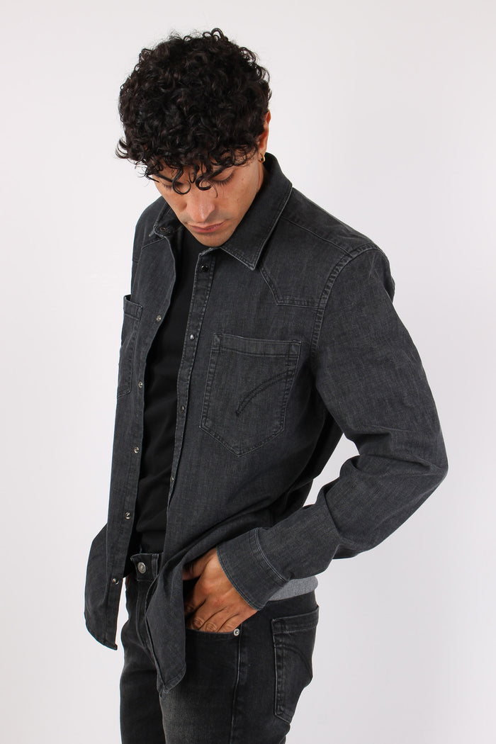 Camicia Denim Slim Nero-7