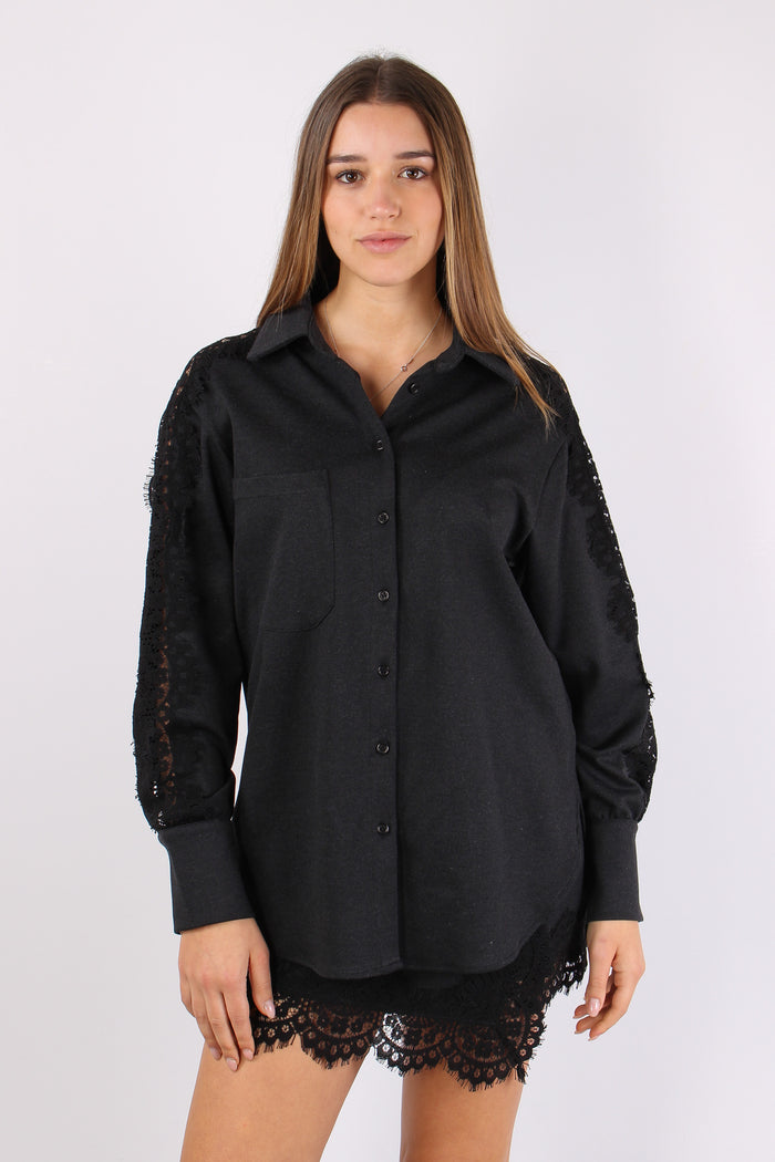 Camicia Over Inserto Pizzo Antracite-3