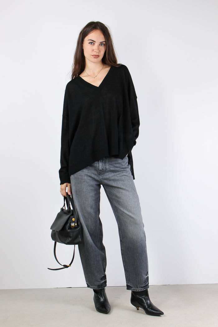 Maglia Misto Lana Scavo V Nero-3