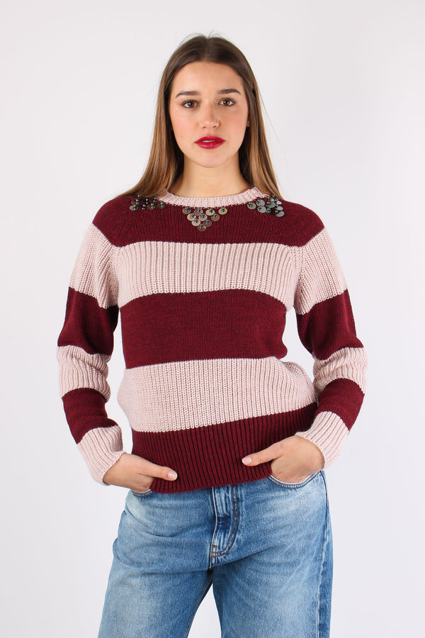Maglia Riga Paillettes Rosa/bordeaux-2