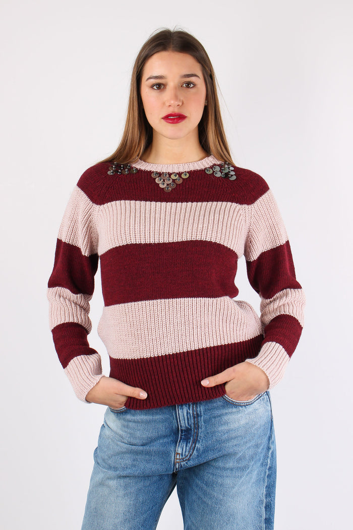 Maglia Riga Paillettes Rosa/bordeaux-2