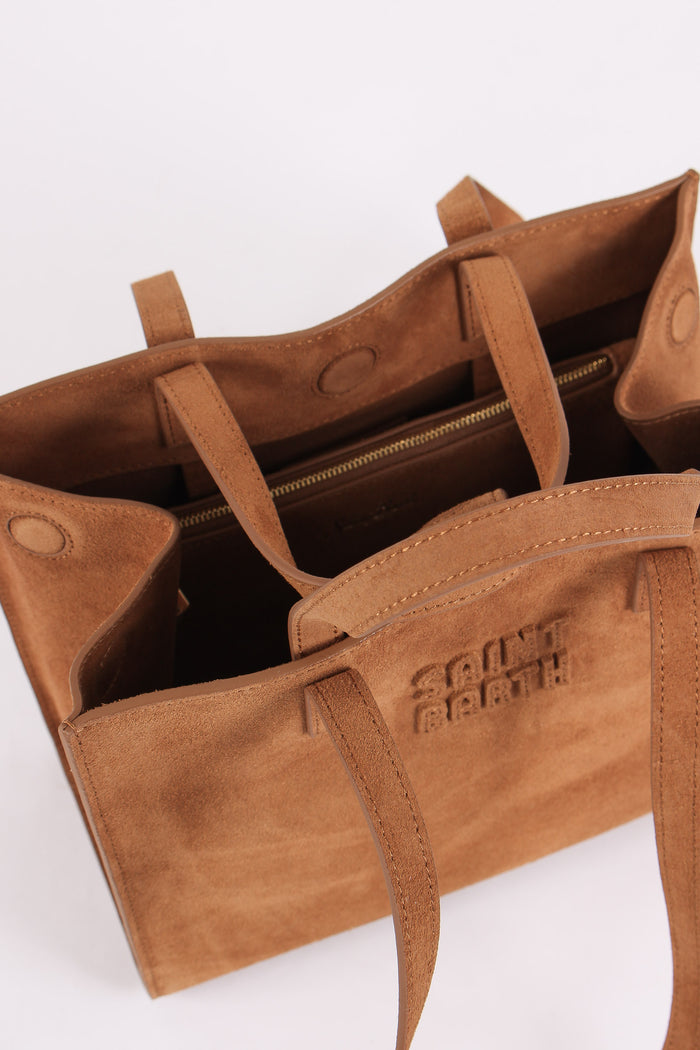 Borsa A Tracolla Midi Suede Cognac-4