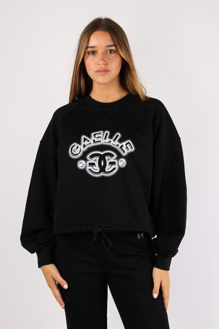 Felpa Cropped Logo Nero