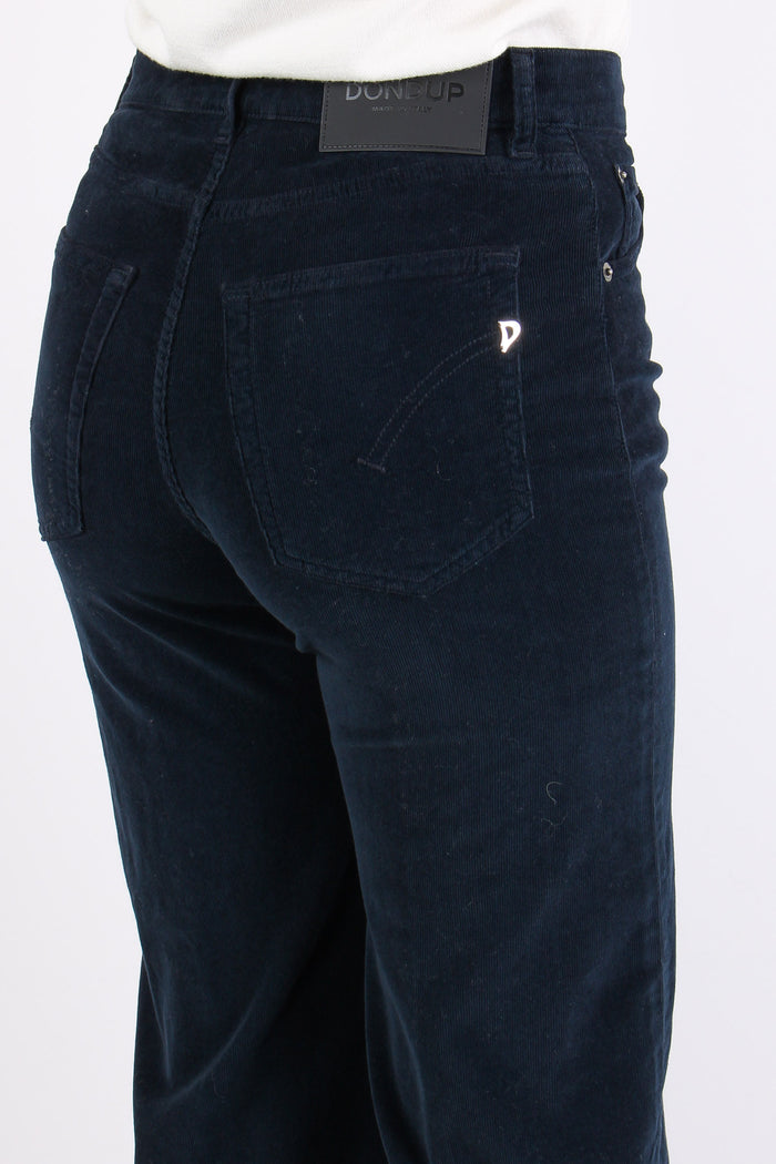 Amber Pantalone Palazzo Vellut Blu Scuro-8