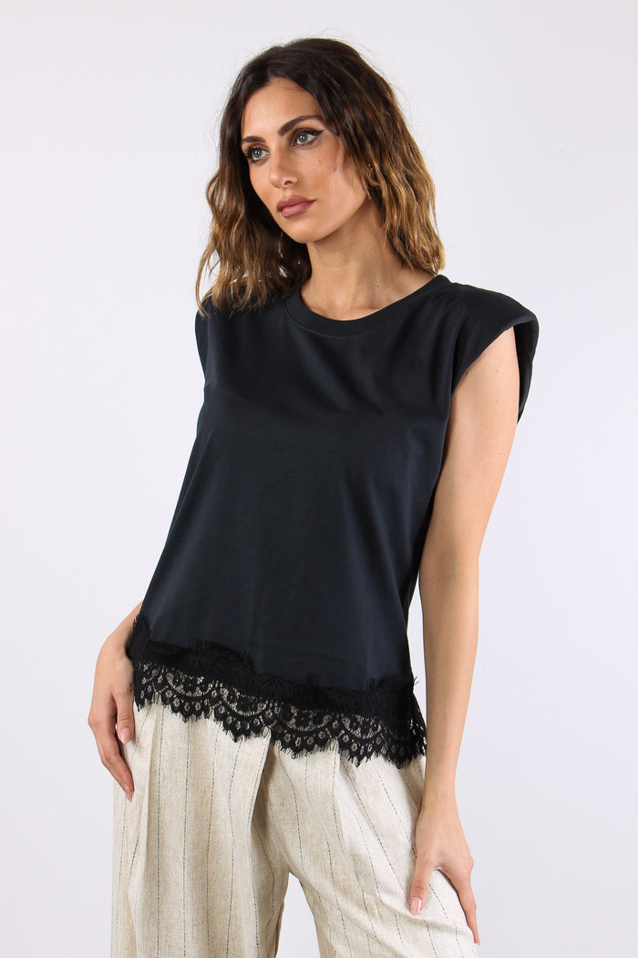 T-shirt Spalline Fondo Pizzo Piombo-3