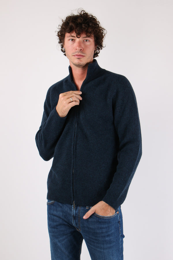 Full Zip Lana Merinos Blu