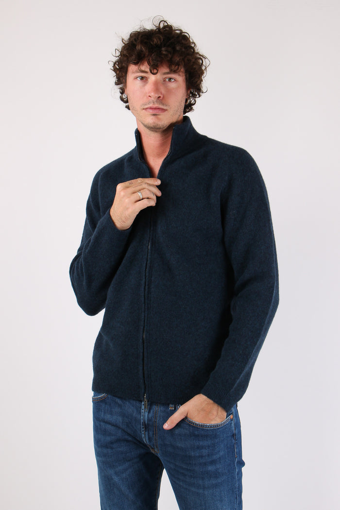 Full Zip Lana Merinos Blu