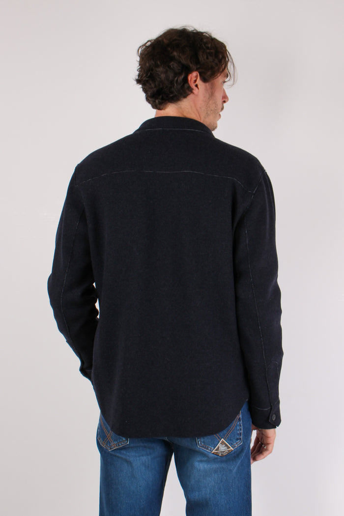 Giacca Camicia Taglio Vivo Blu-5