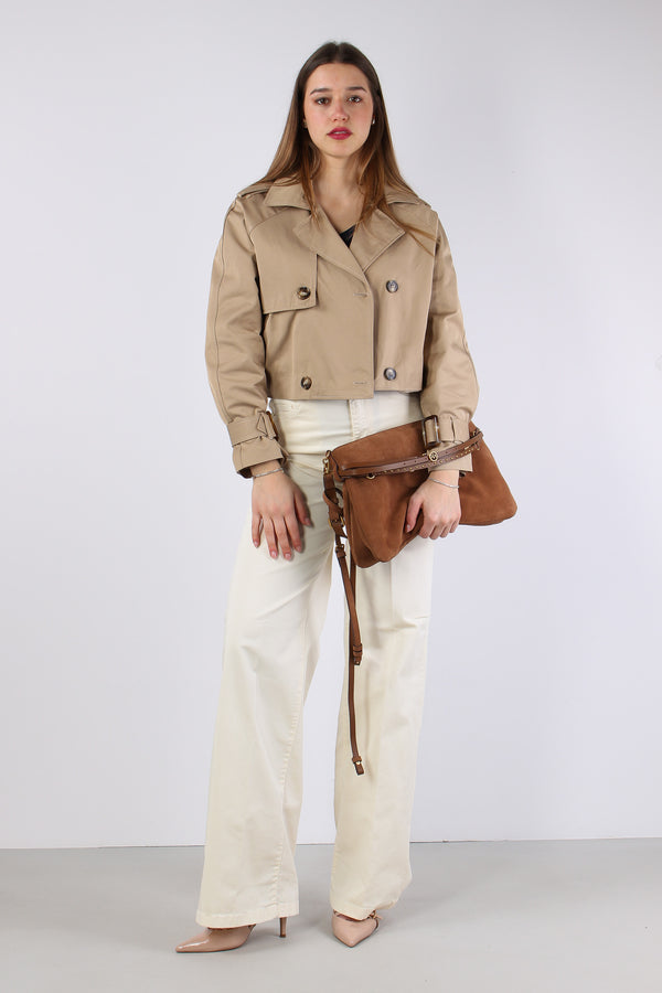 Trench Corto Cotone Beige