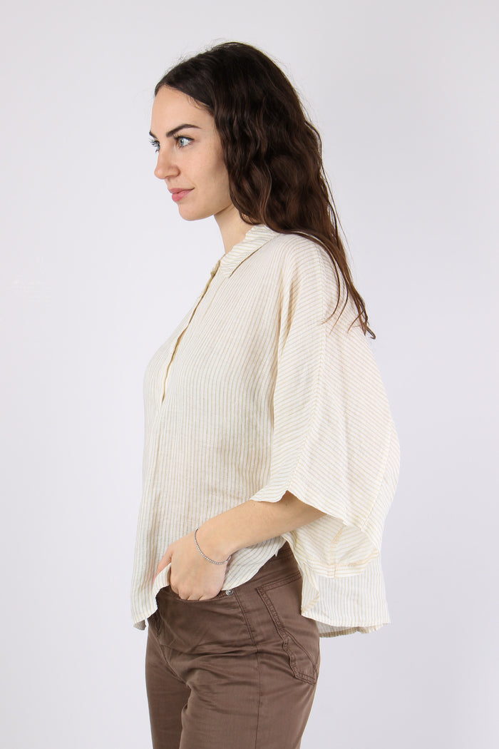 Camicia Over Lino Riga Meringa/beige-7