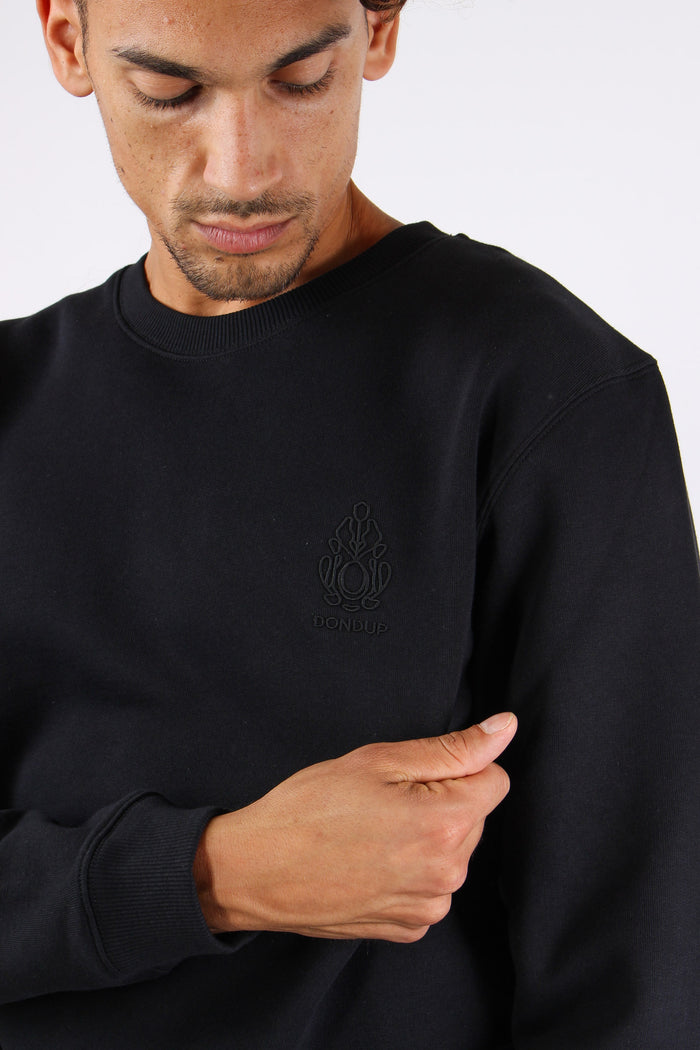 Felpa Girocollo Logo Ricamo Nero-8