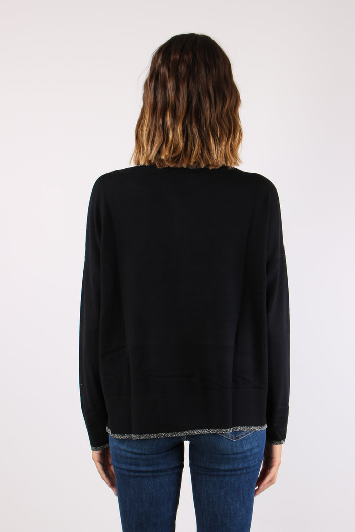 Maglia Gircollo Over Lurex Nero-6