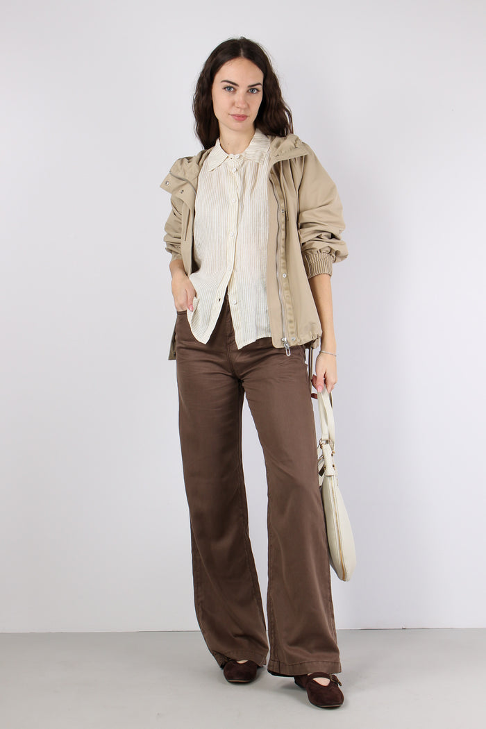 Camicia Over Lino Riga Meringa/beige