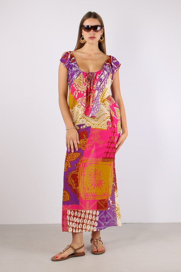 Abito Fantasia Multi Patch Fucsia/viola