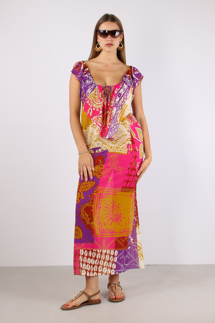 Abito Fantasia Multi Patch Fucsia/viola