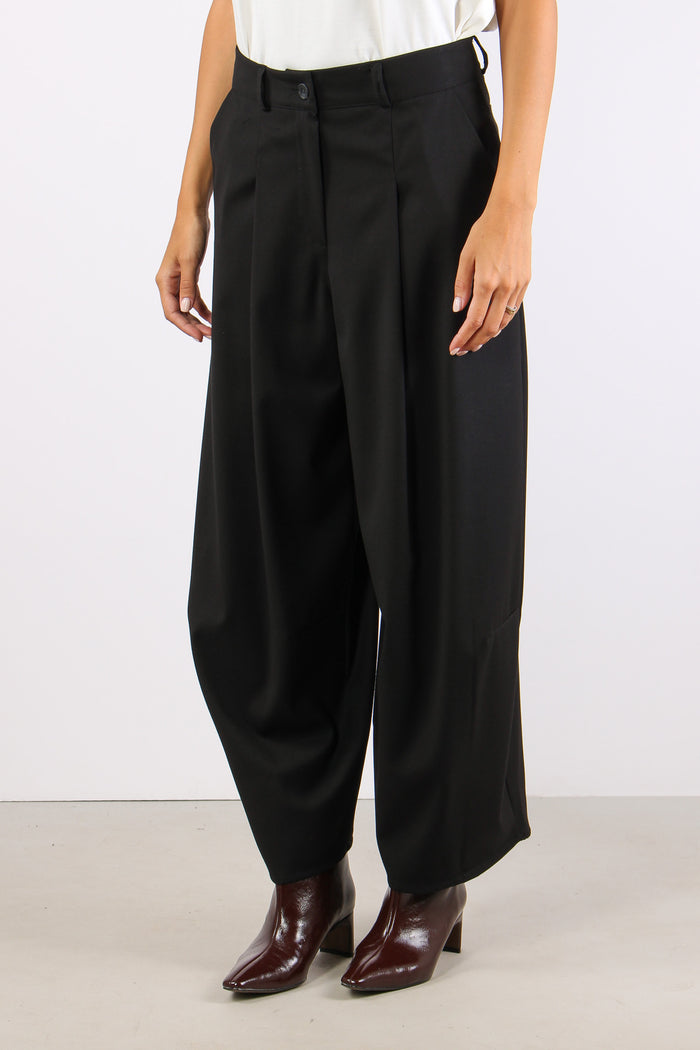 Pantalone Balloon Fresco Lana Nero-3