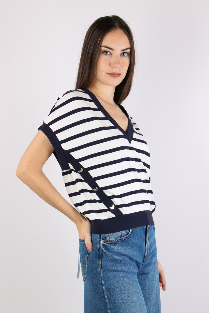 Maglia Smanicata Riga White/blue-7
