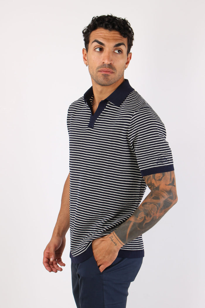 Polo Cotone Crepe Righe Bianco/blu-6