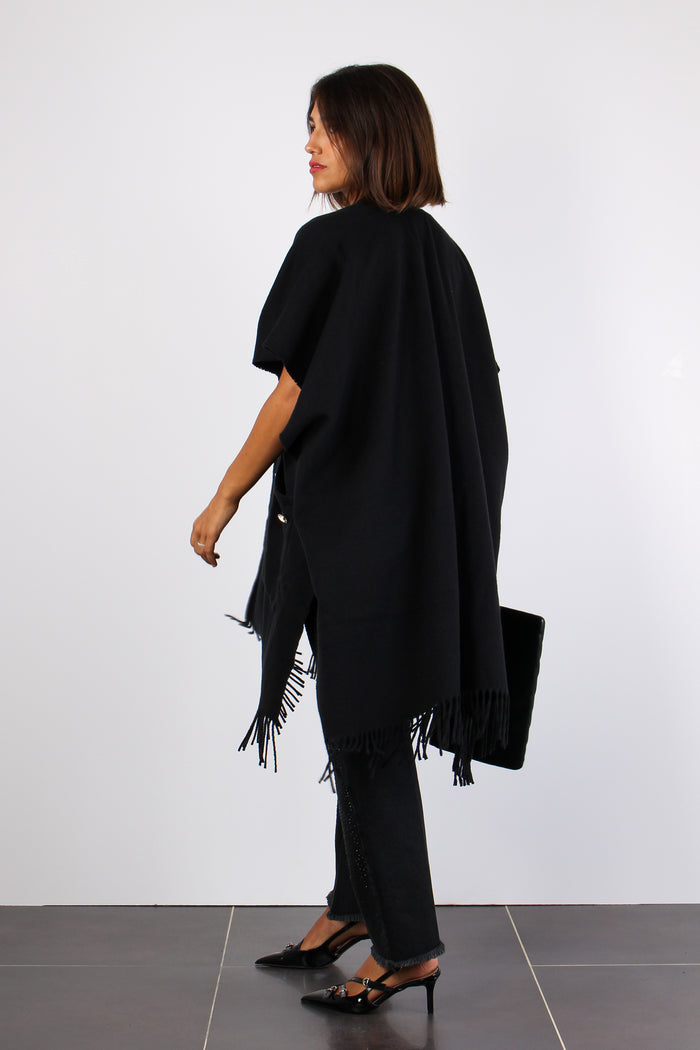 Poncho Frange Bottoni Oro Nero-8