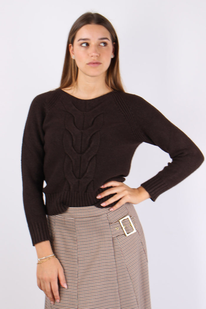 Maglia Viscosa Treccia Central Moro-7