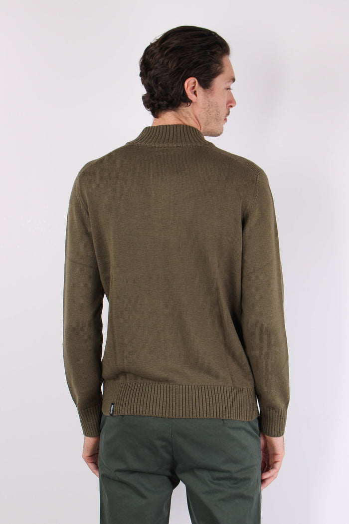 Collo Alto 3 Bottoni Cotone Sherwood Green-4