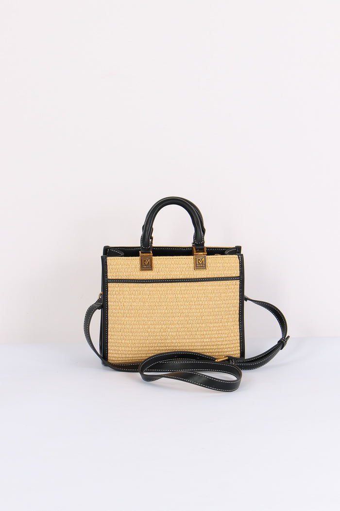 Shopping Mini Rigida Paglia Straw Black-3