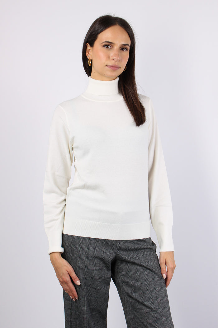 Maglia Collo Alto Viscosa Latte-4