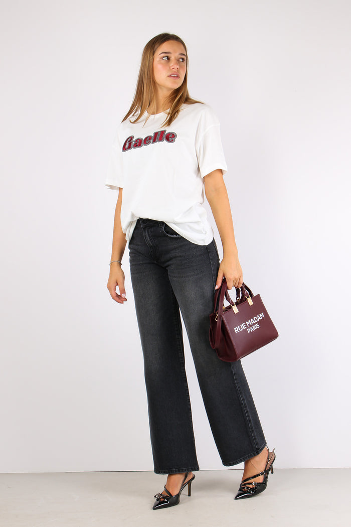 T-shirt Logo Contorno Strass Off White