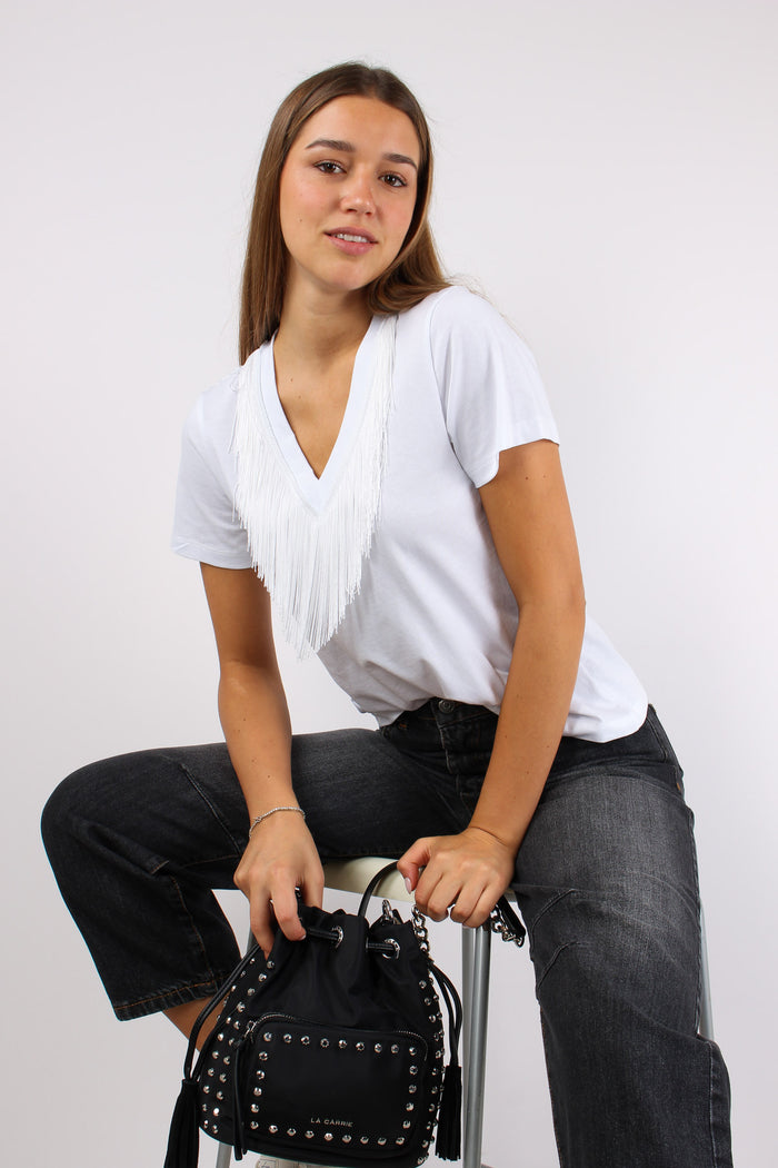 T-shirt V Frange Bianco-8