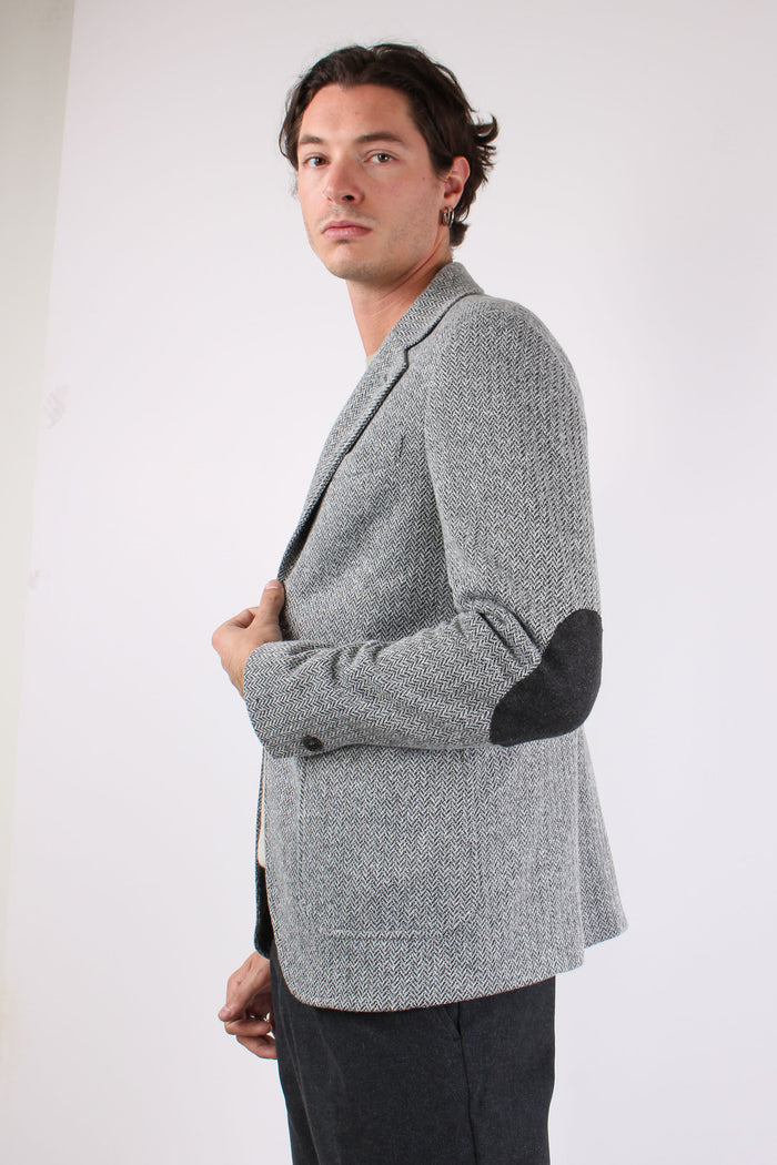 Natale Giacca Toppe Contrasto Grigio-3