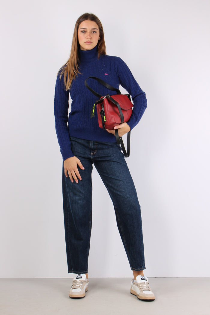 Maglia Collo Alto Trecce Blue