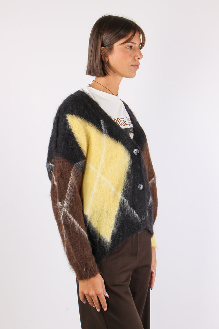 Cardigan Garzato Maxi Rombo Nero/moro/giallo-7
