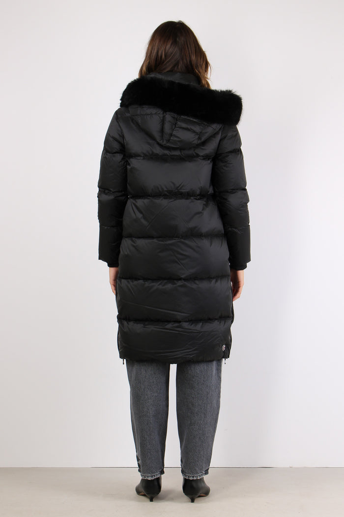 Piumino Lungo Ecopelliccia Nero-4