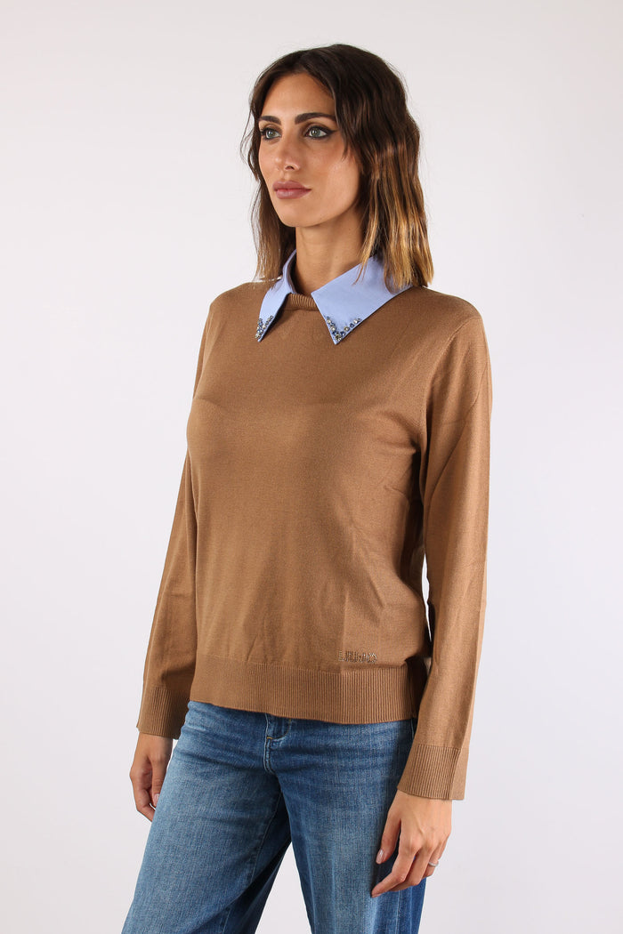 Maglia Colletto Strass Cocoa/pop Dusk-3