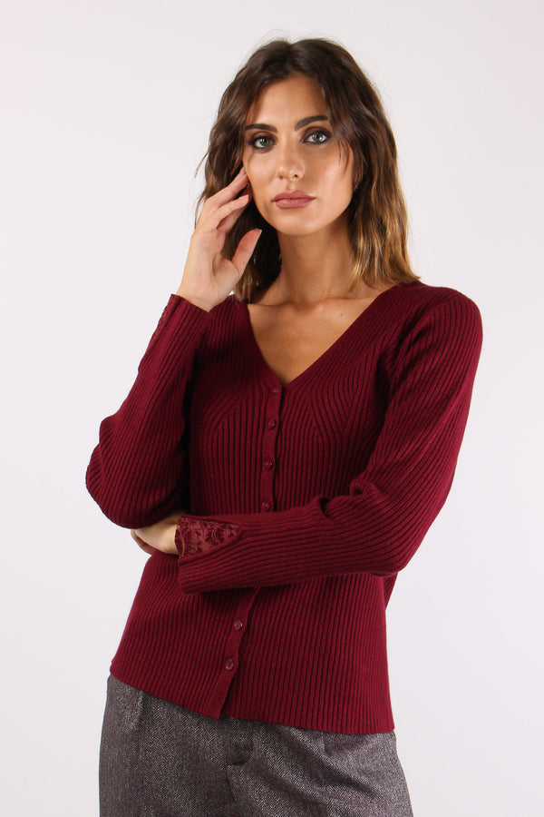 Cardigan Costina Pizzo Manica Bordeaux-2